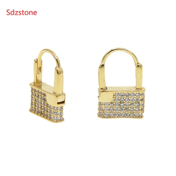

Tiny Trendy Cubic Zirconia Lock dangle Earrings High Quality Crystal Earrings For Women Jewelry ohrring schloss