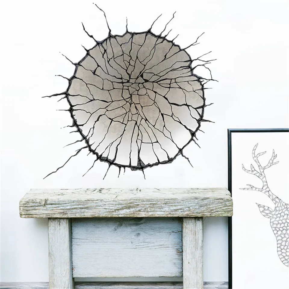 3D Broken Wall Art Mural Decals PVC DIY Adhesive Waterproof Wallpaper