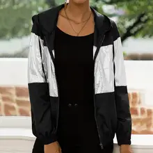 Женские куртки контрастного цвета с длинным рукавом, ветрозащитные куртки на молнии с капюшоном, модные водонепроницаемые куртки для бега и бега