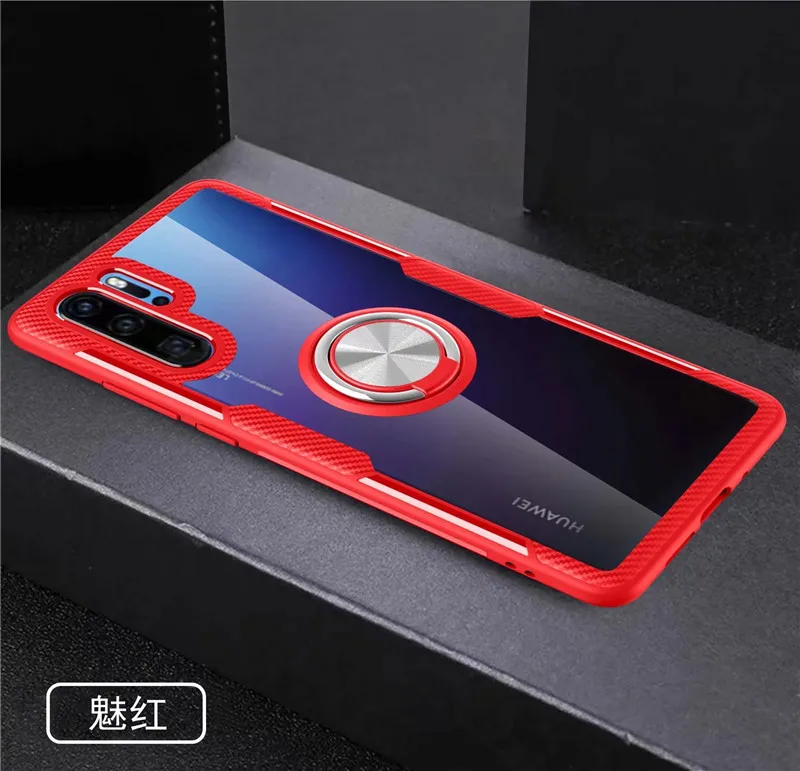 Чехол из закаленного стекла для huawei P20 P30 Pro, прозрачный защитный чехол для mate 20 P Smart Honor 10 Lite, автомобильный кольцевой чехол с зажимом - Цвет: red