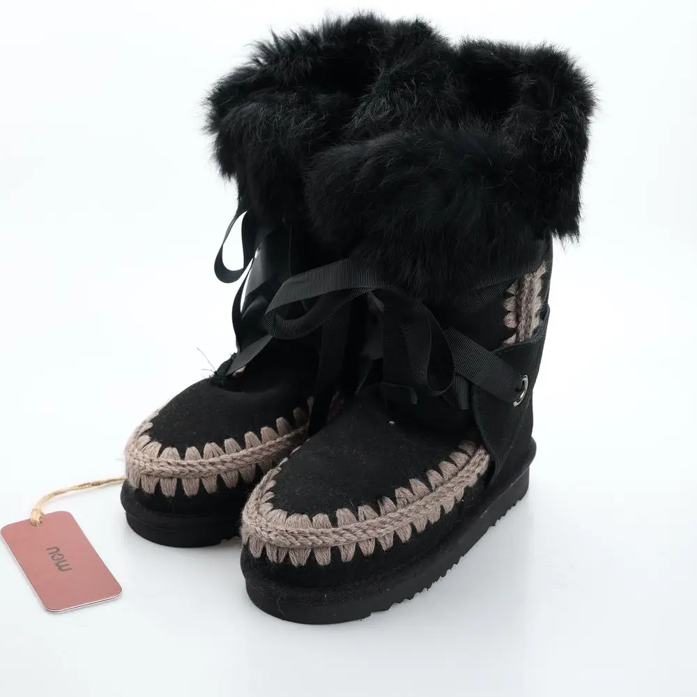 MOU Botas de nieve integradas de piel de oveja, botines clásicos con cinta  de tubo medio|Botas de nieve| - AliExpress