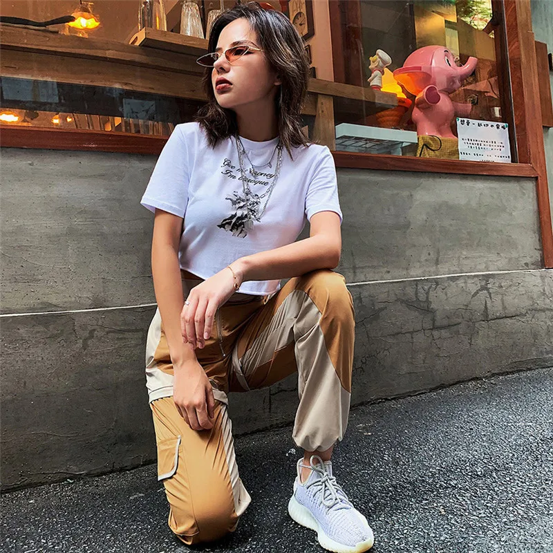 InstaHot Харадзюку уличные брюки карго лоскутные с карманами повседневные женские осенние брюки джоггеры уличные брюки