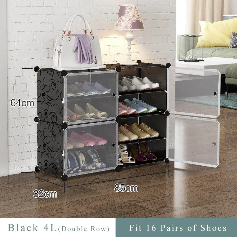 Double-row Shoe Rack Home Dustproof Modular Closet Furniture Shoes Cabinet Door Space-saving Shoe Organizer Keep Room Neat - Цвет: Black 4L