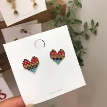 Корейские новые трендовые разноцветные стразы серьги-гвоздики в форме сердца для женщин модные ювелирные изделия темперамент Brincos подарки