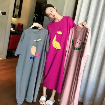 

Oversized Loose Women Cartoon Sleepwear Leisure Short Sleeve Thin Nightgowns Printing Fruits Big Size Nightdress