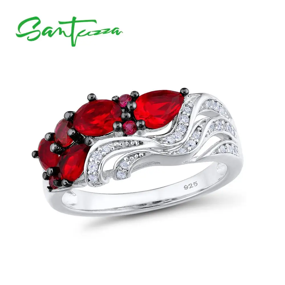 SANTUZZA серебряные кольца для женщин из натуральной 925 пробы, Гламурное овальное грушевое кольцо с красным камнем, свадебные аксессуары, хорошее ювелирное изделие