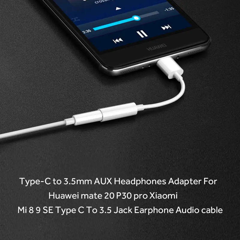 Адаптер для наушников с Type C на 3 5 мм AUX Huawei mate 20 P30 pro Xiaomi Mi 8 9 SE Jack аудиокабель