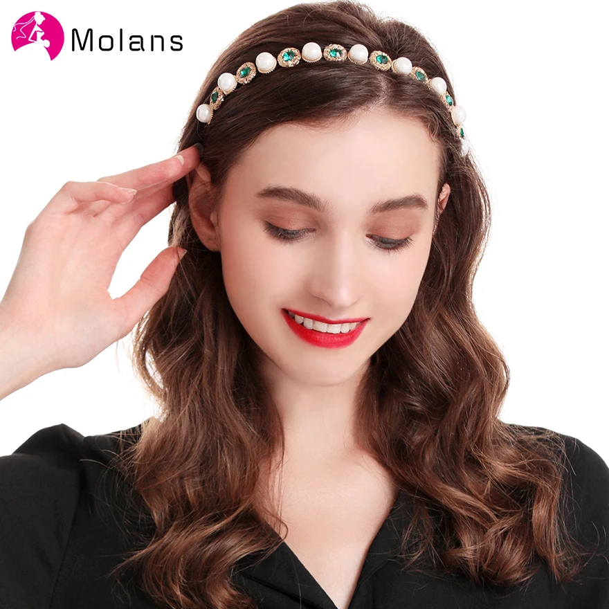 

Molans Colorful Rhinestones Baroque Hairbands Irregular Crystal Beads Tiaras Alloy Headbands Pearls Flower Coins Crown Headpiece