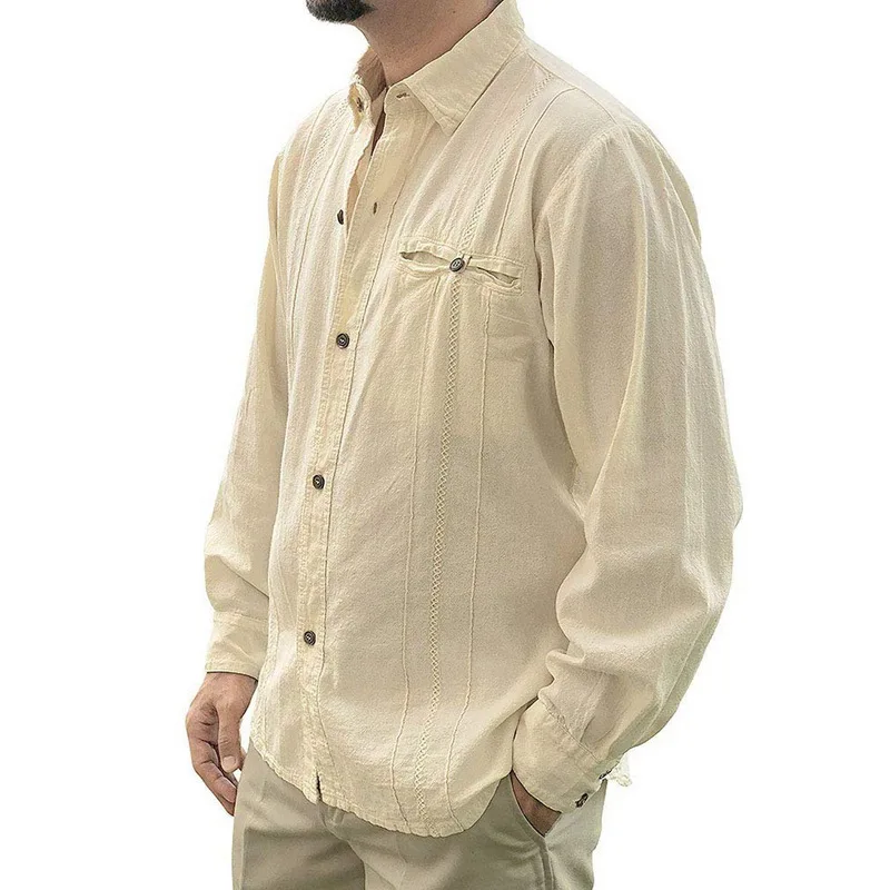 Простая летняя льняная винтажная Мужская рубашка Camisa Masculina, Повседневная рубашка с длинным рукавом, Мужская Уличная приталенная рубашка, одежда
