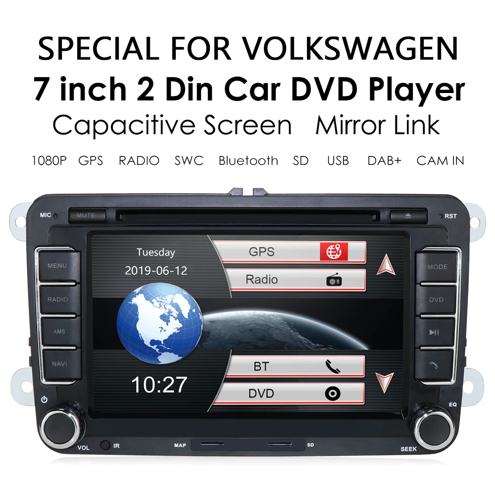 Best NEW!  7" Touch Screen Car Stereo GPS DVD Navi for VW Golf Polo Passat Tiguan Jetta Altea+RDS+BT+SD card+SWC+CAN BUS+Rear Camera 1