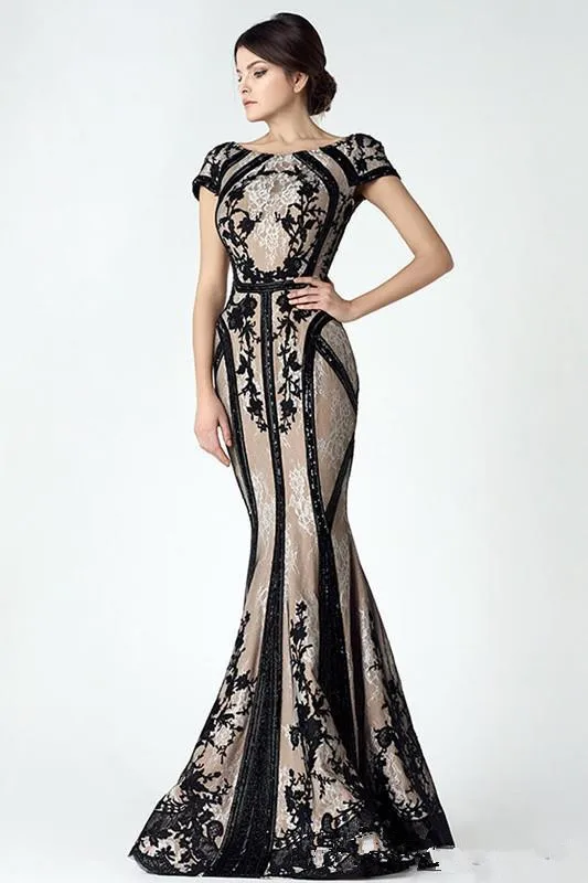 Винтажное черное Шампанское Русалка выпускное платье с рукавами скромное прозрачное сзади кружево аппликация Дубай Арабский вечернее платье - Color: same as photo