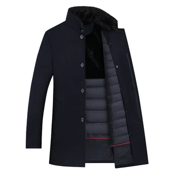 

2020 winter wool trench coat men,men's 90% white duck down wool jackets ,thicked wool coat men,plus-size M-4XL