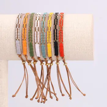 

KELITCH Friendship Woven Bohemian Style Bracelet Crystal Beaded Wax Rope Chain Adjustable Bracelet Handmade Single Wrap Bangles