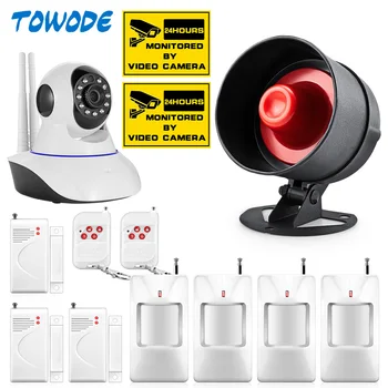 

Towode Wireless Siren Alarm System IP Network Indoor Surveillance WiFi Camera Night Vision Security PIR Motion Detector