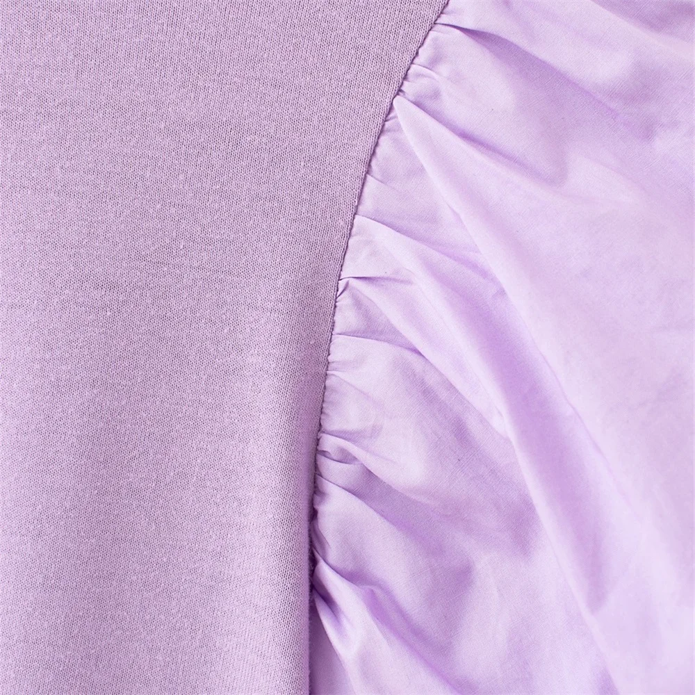 2020 summer new French niche design sense of versatile slim slim purple stitching bubble sleeve top female short shirt
