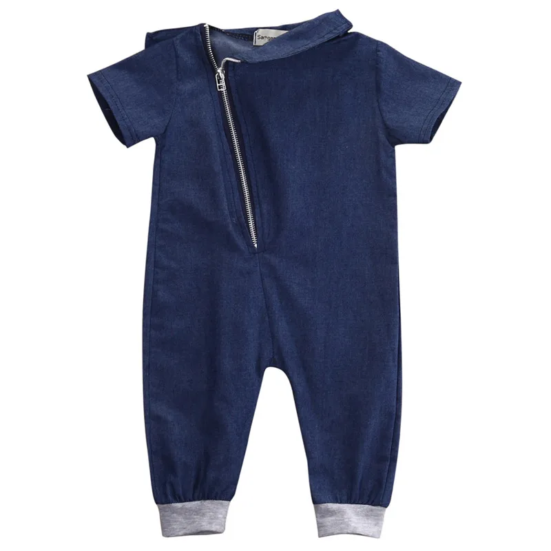 

Fashion Newborn Toddler Baby Boys Girls blue lapel Short Sleeve Zipper Romper Cotton Jumpsuit Outfits Autumn Clothes 0-3Y