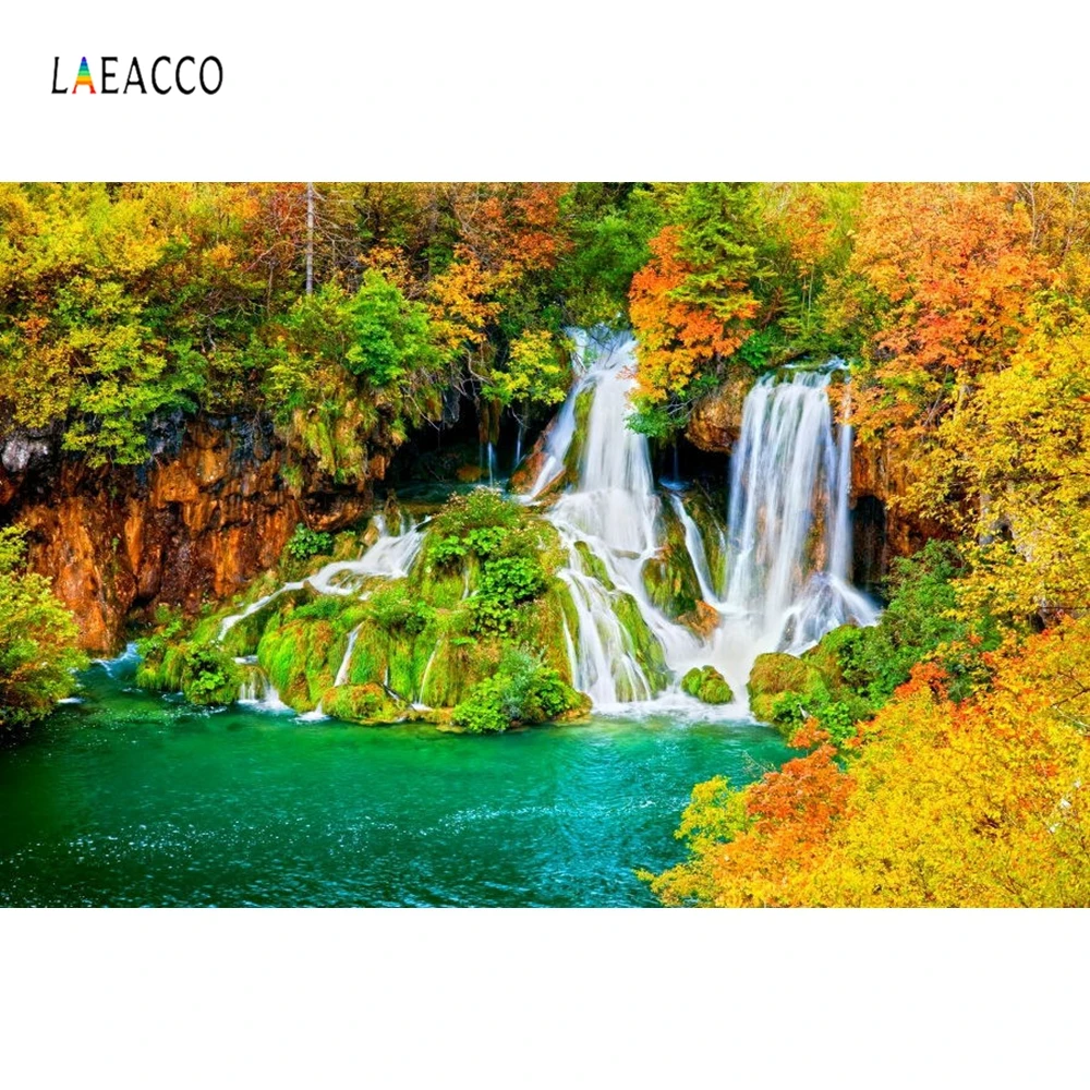 Laeacco осенние лесные деревья водопад пейзаж Фотография фон винил бесшовные