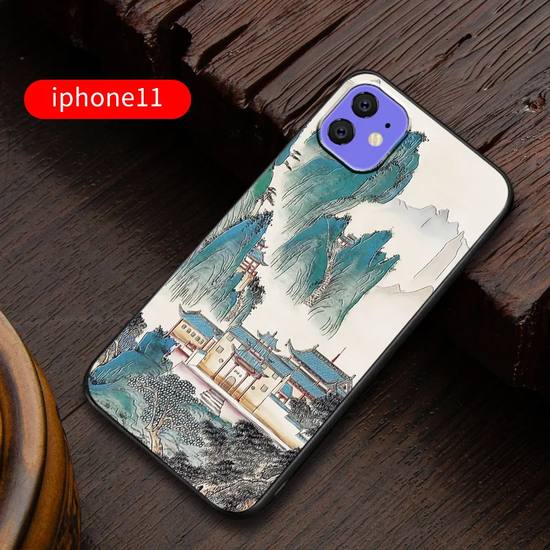 Embossed vintage East Asian Chinese Japanese style case For IPHONE 11 PRO MAX Snow Mountain Decree Crane cover - Цвет: 5  FOR IPHONE 11