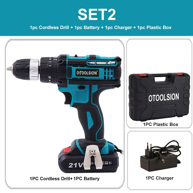 SET2 (1pc battery) 21 в 45 Н. М Ударная дрель на батареях шуруповёрт Беспроводная отвертка ударные беспроводные инструменты ударное воздействие Металлообработка+ ящик для инструментов - Цвет: SET2 (1pc battery)