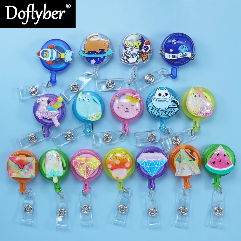 Glitter Acrylic Retractable Badge Reel Clip Work Card Clips Students Card Badge  Holder Office School Supplies - AliExpress