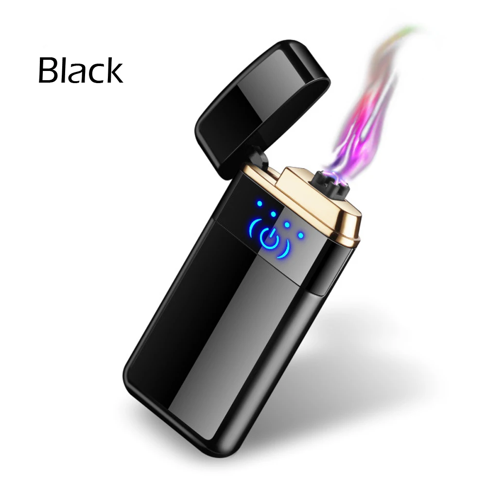 Сенсорная двойная дуговая Индукционная Зажигалка перезаряжаемая зарядка ветрозащитная креативная Электронная зажигалка для подарка - Цвет: black