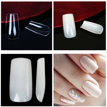 

504Pcs Profession Medium Square French Fake Nail Tips Full Cover Clear Natural 10 Size