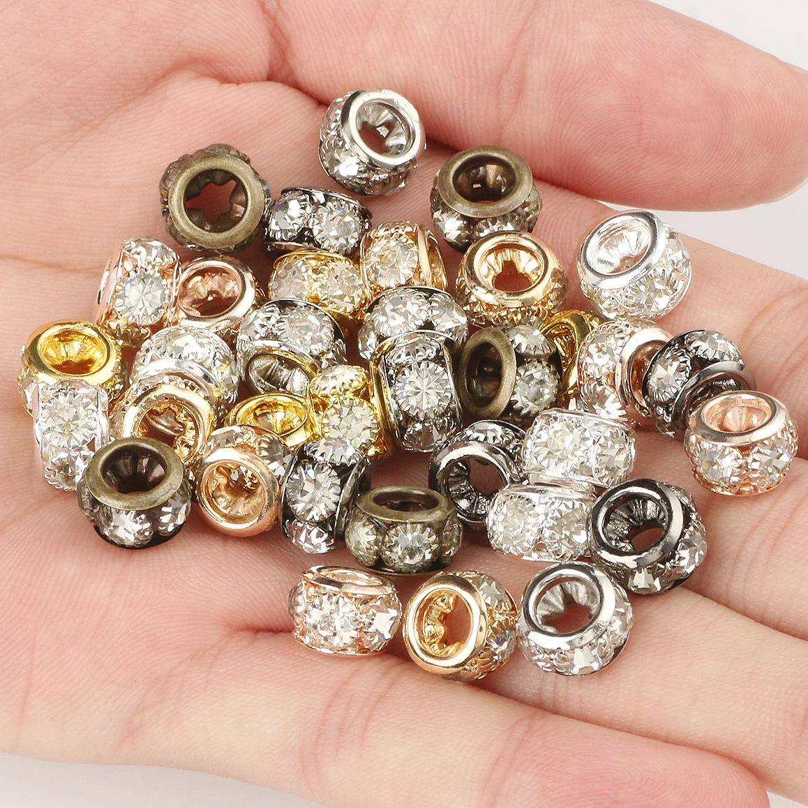 8mm 10mm Big Hole Rhinestone Crystal Beads Copper Loose Spacer