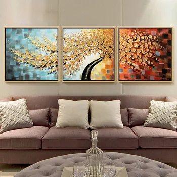 

New Style Of Living Room And Bedroom European Classic Triple Fortune Tree Precise Printing Cross Stitch Cotton Silk Thread