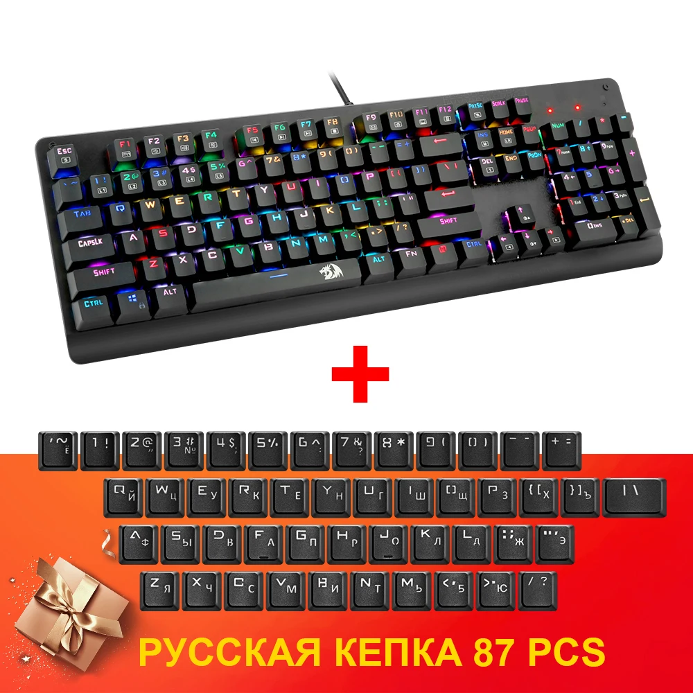 Redragon, новинка, K581, RGB, USB, Механическая игровая клавиатура, синий переключатель, светодиодная подсветка, 104 ключ, Проводная компьютерная игра, FPS, мопс, Overwatch - Цвет: K581RGB RU