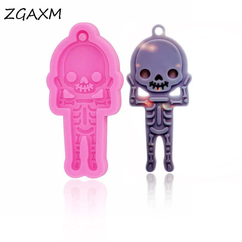 

LM 296 Shiny Skull skeleton pendant, Halloween earrings, jewelry keychain, epoxy clay polymer molds cake picture decoration mold