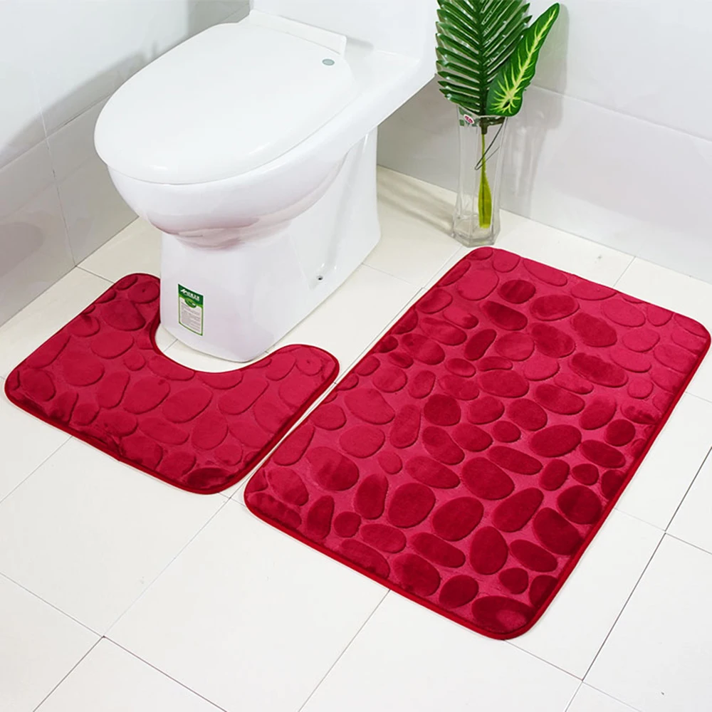 2 шт сплошной цвет рок тисненая пена памяти ванная комната коврик набор коврик для ванной нескользящий с резиновой подложкой