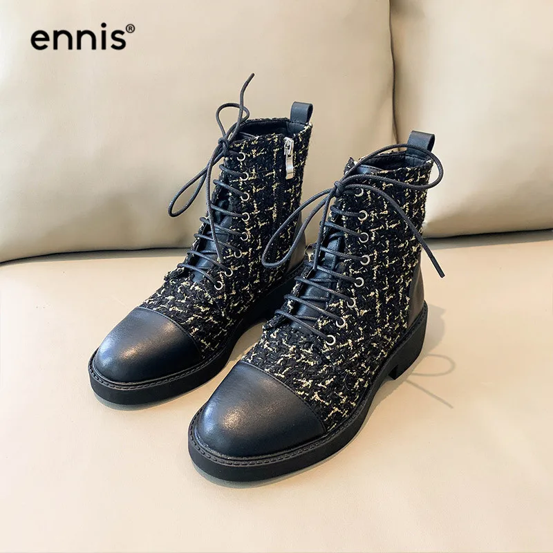 ENNIS/Модные Ботинки martin; женские ботильоны из натуральной кожи; черные ботинки на шнуровке; обувь на молнии с круглым носком; сезон осень-зима; Новинка; A9353