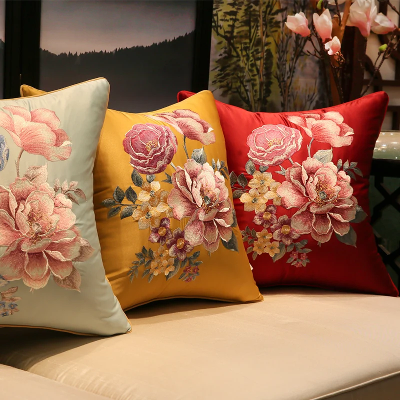 Роскошный чехол для подушки с вышивкой декоративная наволочка современный китайский традиционный цветок Coussin диван Dec 45x45 см