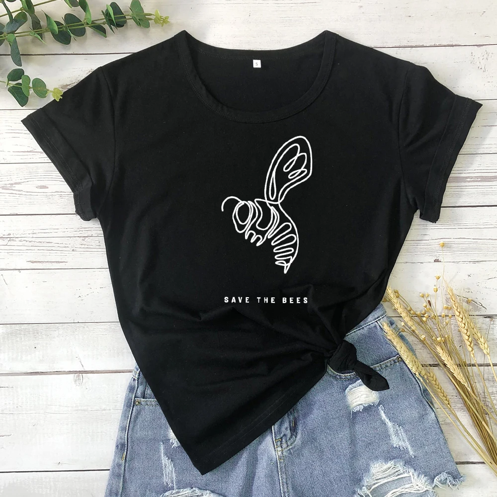 Bee kind, футболки с коротким рукавом, женские, эстетические, Kawaii, повседневные, с карманом, с принтом, футболка, хипстер, для девочек, футболка tumblr, хлопковые топы, Прямая поставка