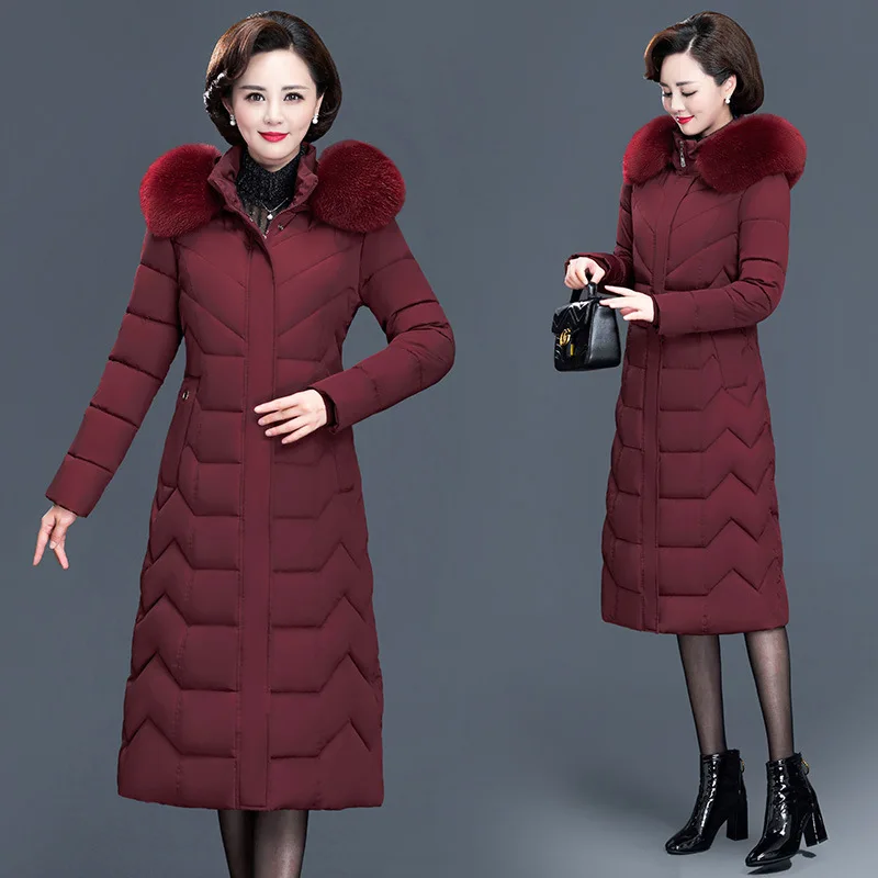 Одежда для женщин среднего возраста, длинный пуховик, хлопковая стеганая одежда, платье для женщин среднего возраста, очень большое толстое длинное платье выше колена