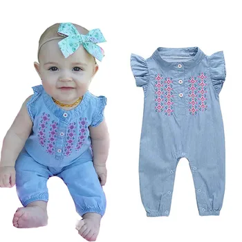 

New Cute Newborn Baby Boys Romper Denim Style Baby Romper Girls Playsuits Cotton Short Sleeve Striped Baby Clothes 0-12M