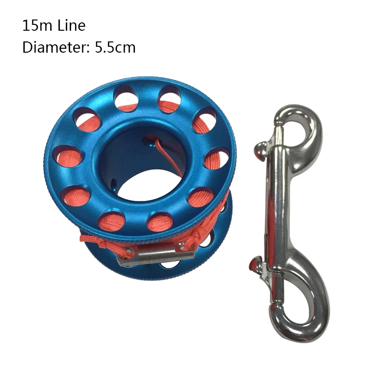 Дайвинг алюминиевый Finger Spool катушка 15/возможностью погружения на глубину до 30 м линия с Нержавеющая сталь оснастки зажим болта, чтобы вы были заметны линии - Цвет: Blue 15m Line