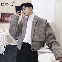 EWQ/, новая мода, весна, Ретро стиль, в клетку, маленькие блейзеры, брендовый мужской короткий стиль, Ovesize, костюм, Свободное пальто для мужчин 19H-a31