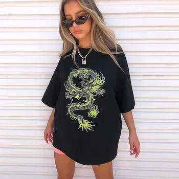 

Dragon Print T-Shirt Women Plus Size Short Sleeve Casual Streetwear Oversized Long Shirts Basic Tshirts Ladies Summer #0519