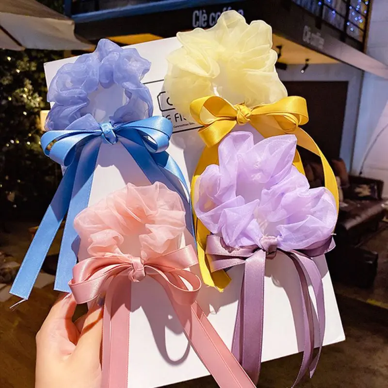 

Sweet Princess Ponytail Hair Ties Scarf Elastic Hair Rope for Kids Hair Bow Scrunchies Hair Bands Solid Ribbon Hair Accessories