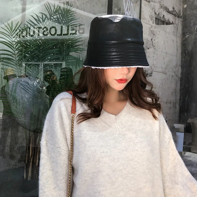 Maoxuan008 Новая женская зимняя теплая плюшевая Кепка из искусственной кожи PU женская шляпа-котелок Панама шляпа для рыбаков шляпа-федора