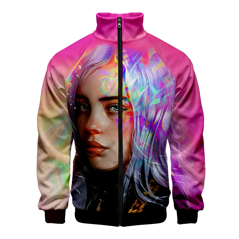 Billie Eilish 3D куртка Мужская/Женская со стоячим воротником на молнии реглан 3D хип-хоп Новое поступление унисекс хипстерская зимняя куртка и пальто