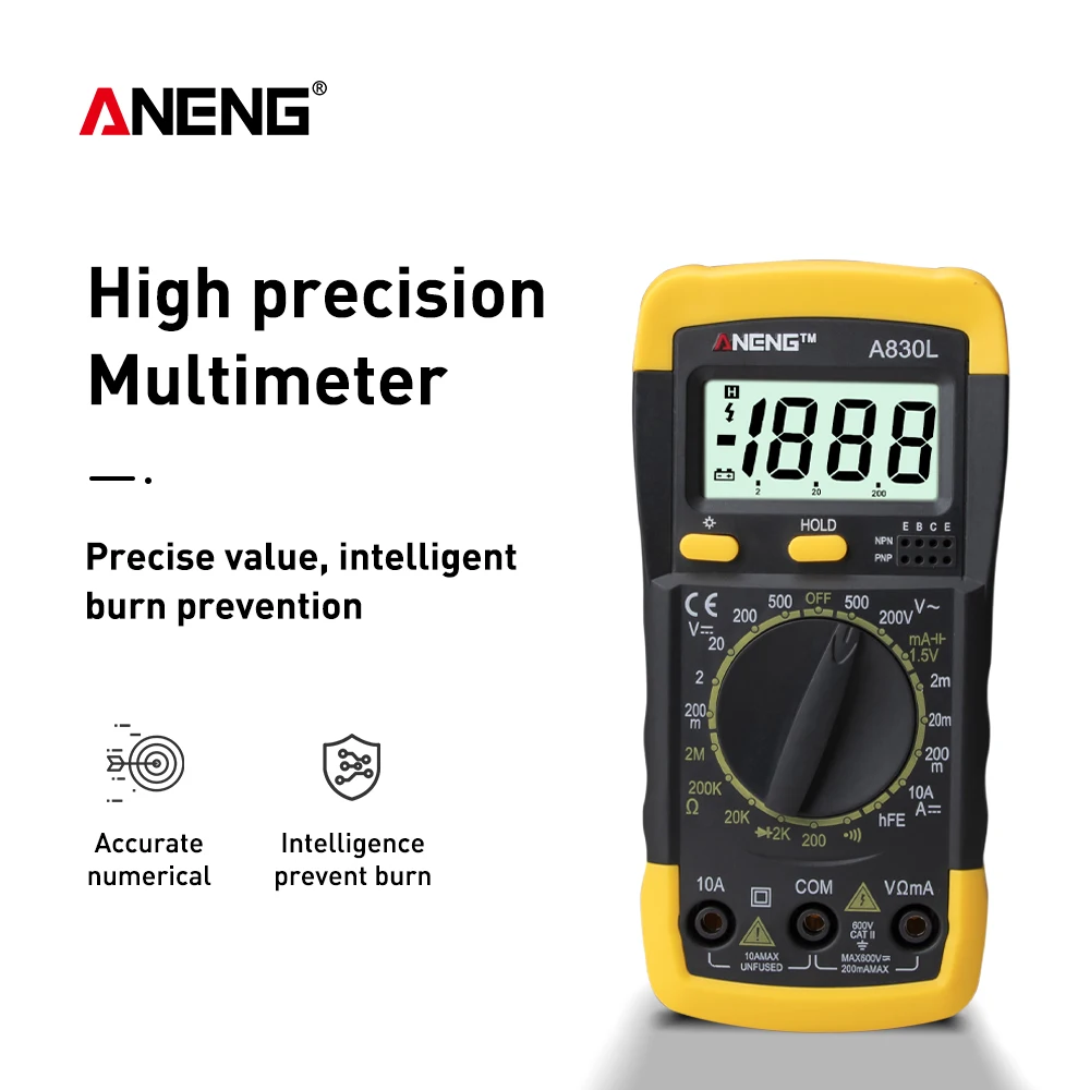 A ANENG A830L мультиметр цифровой тестер мультиметр multimeter мультиметры транзистор тестер мултиметр multimetr digital multimeter tester мини мультиметр транзисторов lcr meter esr конденсаторов мултиметор meter - Цвет: A