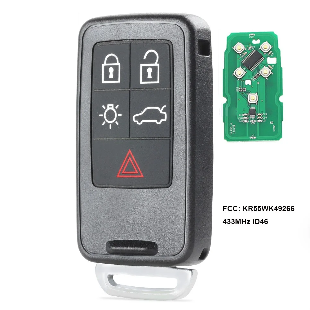 Keyecu для Volvo S60 S80 V60 V70 XC60 XC70 дистанционный ключ брелок KR55WK49266 5 кнопок 433 МГц ID46 чип ключ дистанционного управления