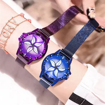 

Vansvar Fashion Luxury Brand Women Watch Magnet Stainless Steel Strap Flower Rotation Ladies Clock Quartz Wrist Watches reloj