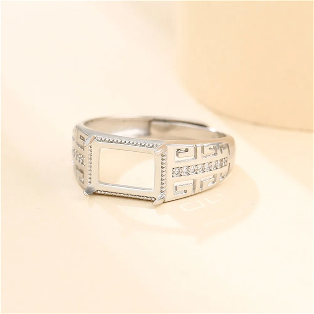 Ring Setting for 9x11mm12x17mm Rectangle Cabochons Ring Blank White Gold Plated 925 Silver Zircon Adjustable Ring Base SR0176 Ring Setting for 9x11mm12x17mm Rectangle Cabochons Ring Blank White Gold Plated 925 Silver Zircon Adjustable Ring Base SR0176