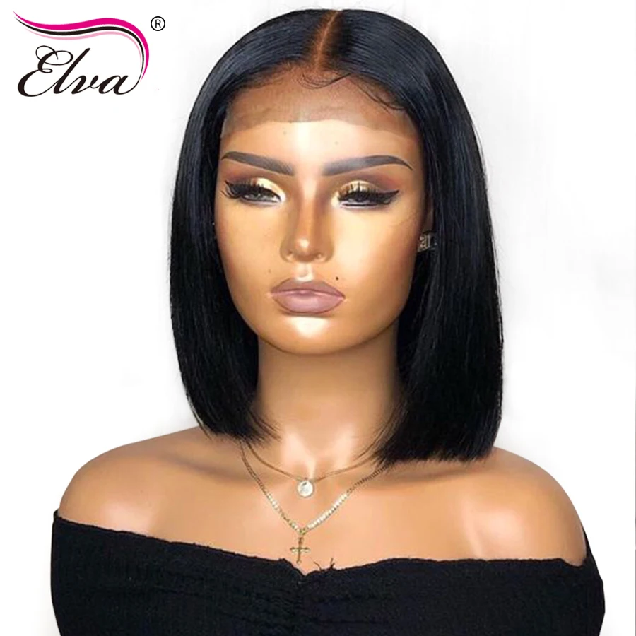 Natural Color Elva ВОЛОС эффектом деграде(переход от темного к 13x6 Синтетические волосы на кружеве парики из натуральных волос прямые волосы 3T светлые моменты Цвет Экстра Pro. Соотношение 150% Remy короткий парик, короткая стрижка - Цвет: Natural Color