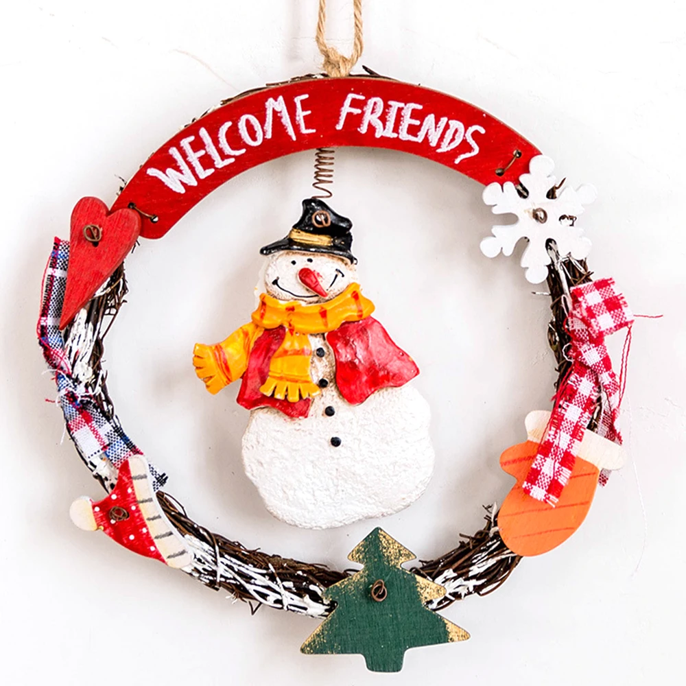 

Christmas Decoration Pendant American Retro Snowman Angel Rattan Wreath Door Hanging Coffee Shop Door Decoration