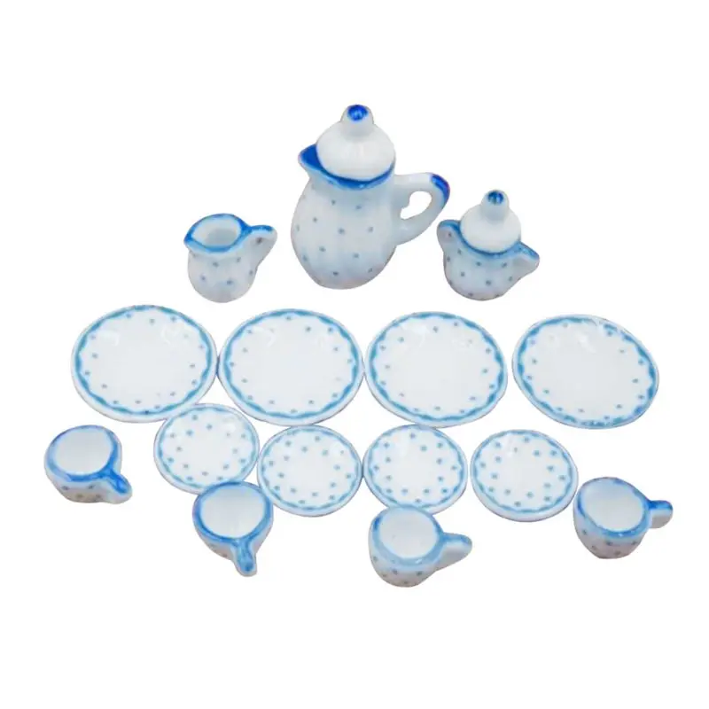 Миниатюрный 1: 12 игрушек 15 шт. синий цветок фарфоровый чайный сервиз имитация кукольного домика декоративные аксессуары