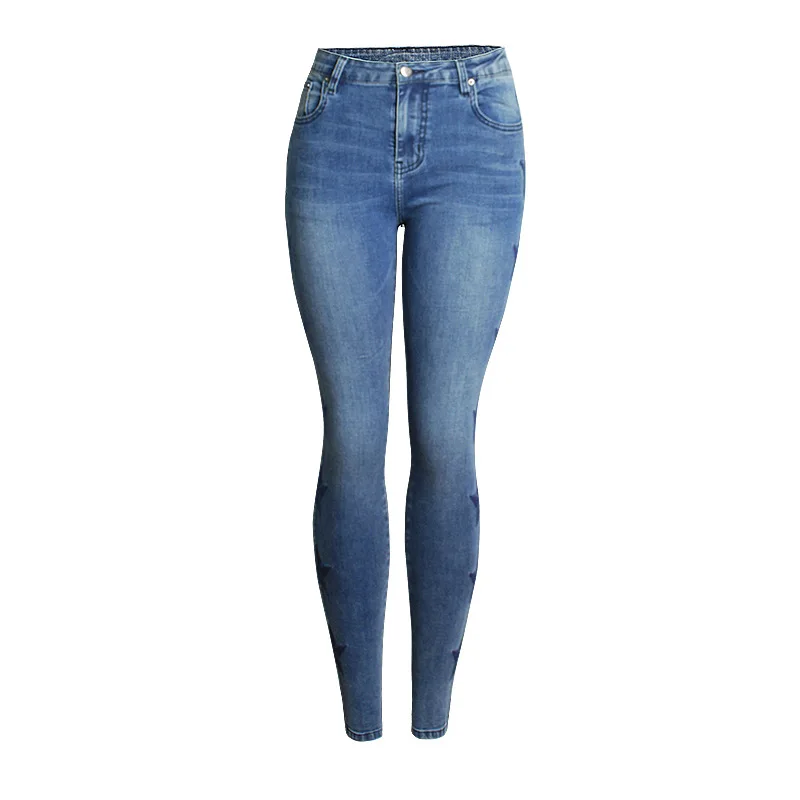 

2019 Autumn Trendy Women's Denim Pants Elastic Slim Jeans Floral Printed Jeans